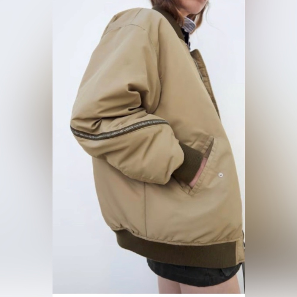 Zara Women's Tan Bomber Jacket